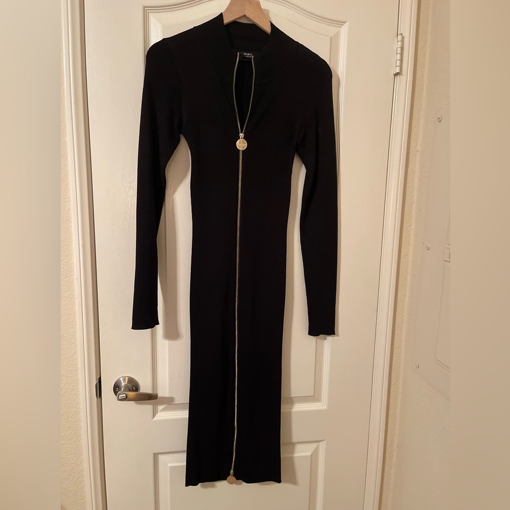Marciano Black Long Sleeve Dress with Gold Zipper